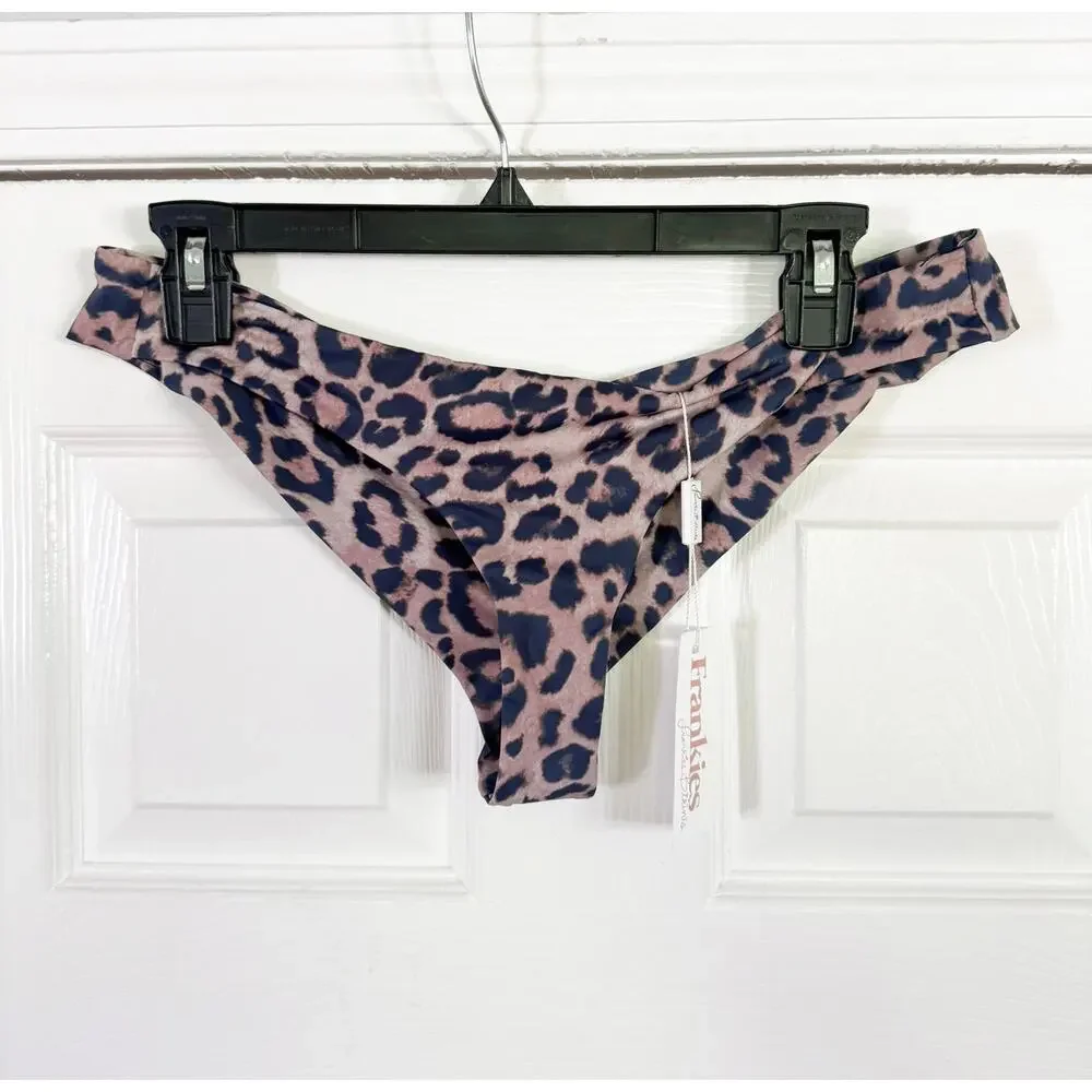 NWT FRANKIES BIKINIS Marina Brown Leopard Print Bikini Bottom Large L